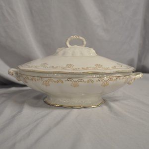 *CLOSE OUT* Edwin Knowles vintage antique white with gold dish w/ lid 88 (287w)